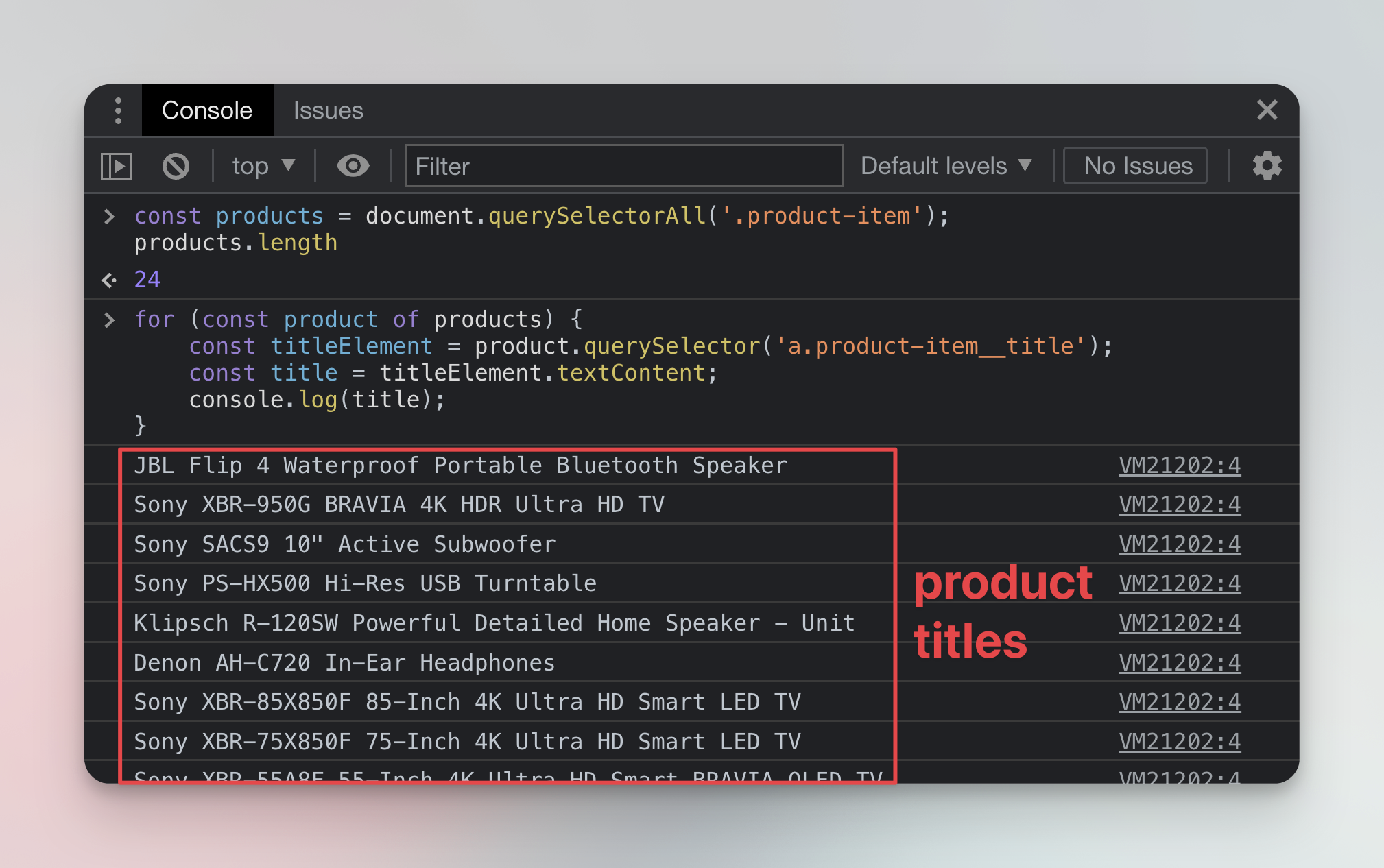 Print all products&#39; text